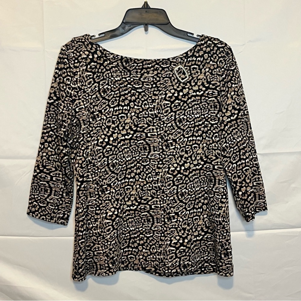 Kim Rogers, Modest, Animal Print, Quarter Sleeve Blouse, Size Large